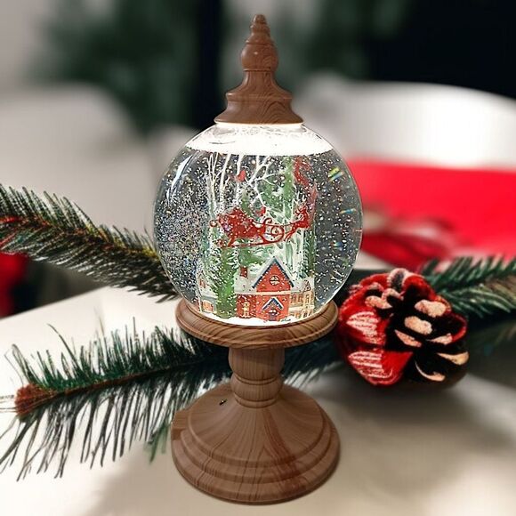 Christmas Snow Globe Lighted Swirling Glitter Santa Claus Reindeer Sleigh Ganz - Picture 14 of 16